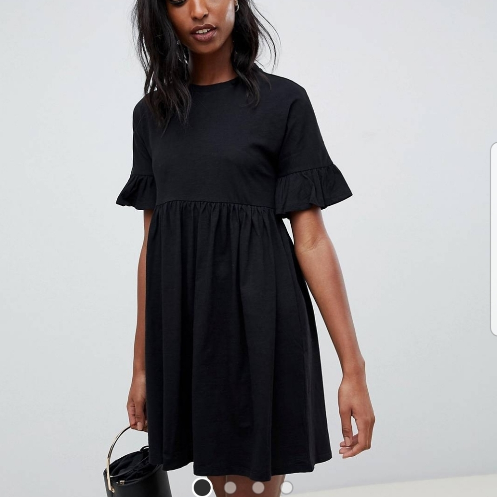 Cotton, flutter sleeve black dress in tall